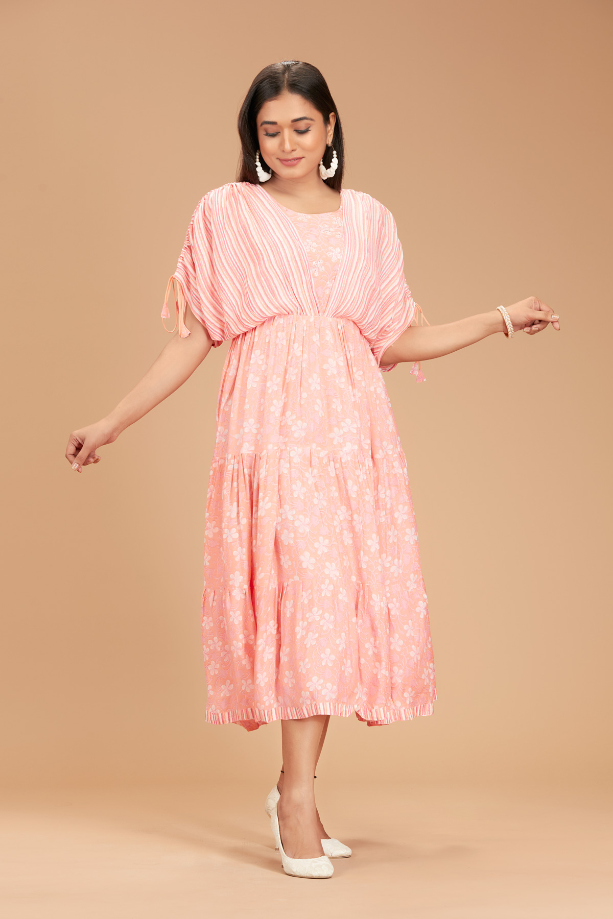 Peach Printed Flair Dress